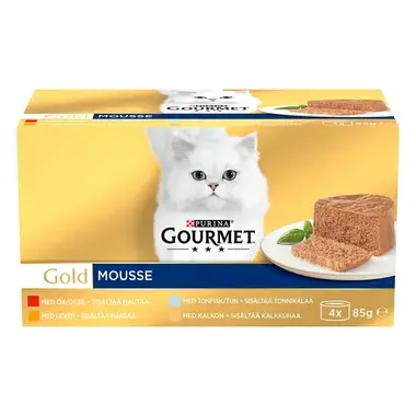 GOURMET® Gold Mousse med Tunfisk, Lever, Kalkun & Okse