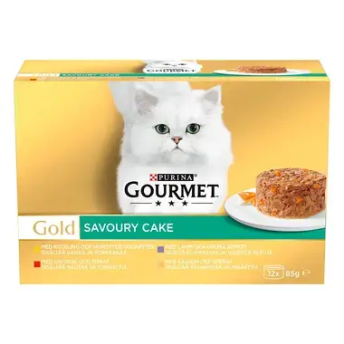 GOURMET® Gold Savoury Cake med Okse, Kylling, Kalkun & Lam (12-pack)